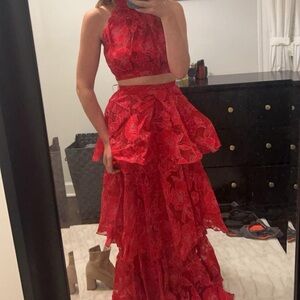 Luxxel Red Ruffled Halter Gown